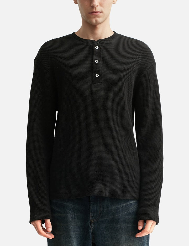 Waffle Henley Neck Long Sleeve T-shirt