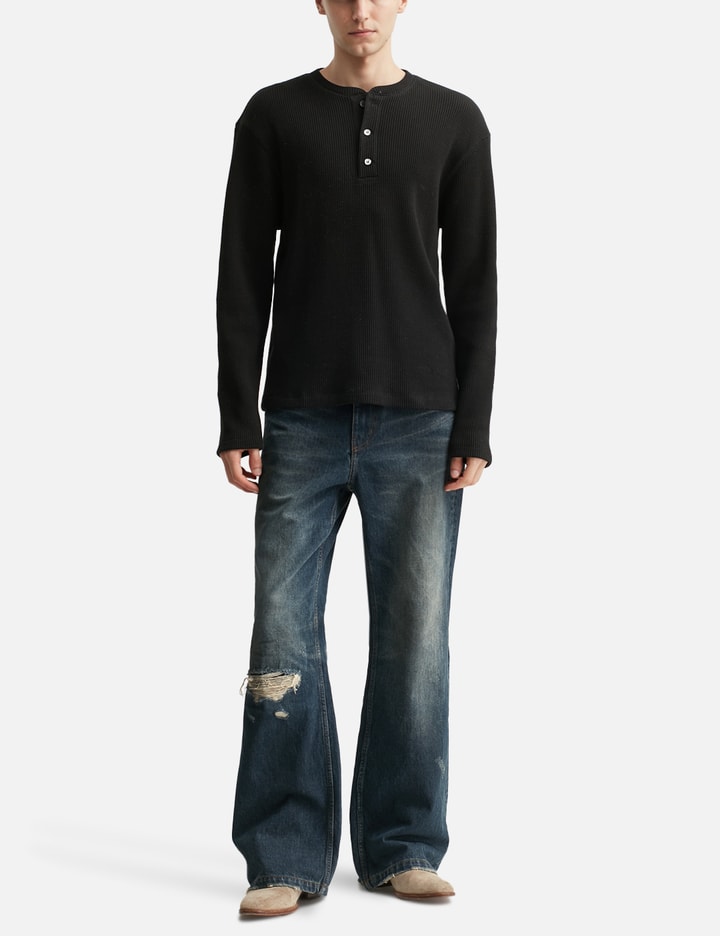 Waffle Henley Neck Long Sleeve T-shirt