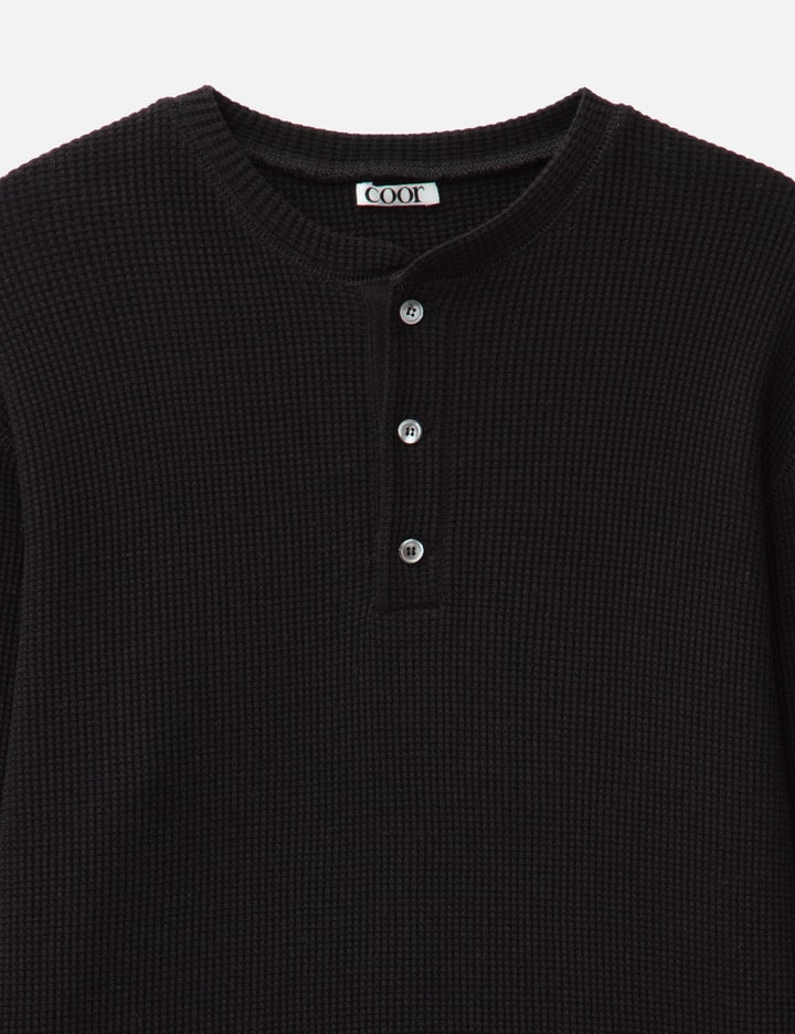 Waffle Henley Neck Long Sleeve T-shirt