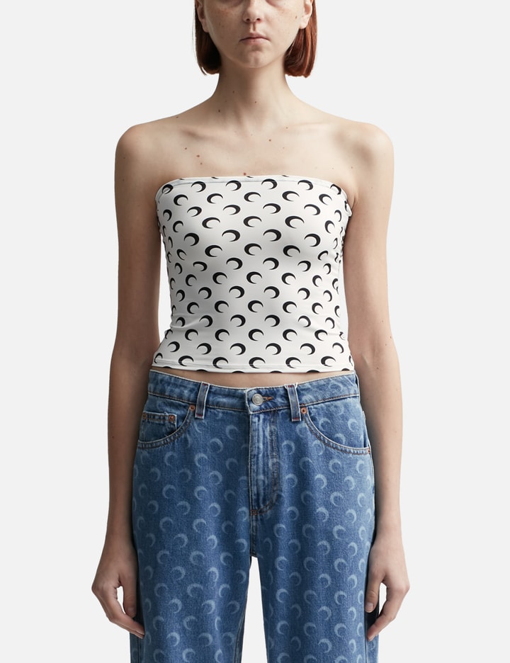 Moon Printed Jersey Second Skin Tube Top