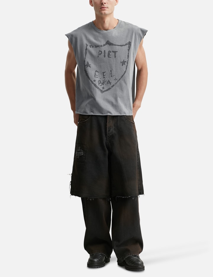 Oversized Raw Edge Sleeveless T-Shirt