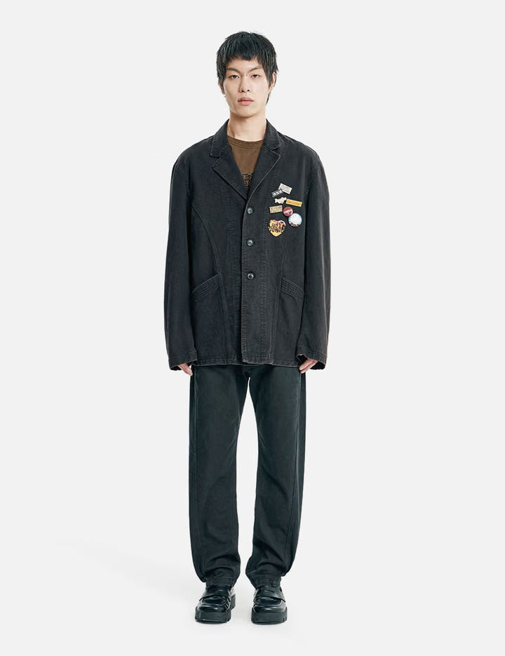 Washed Curved Seam Cotton Blazer