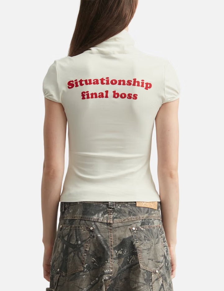 White Print Tie-Front Short Sleeve T-Shirt