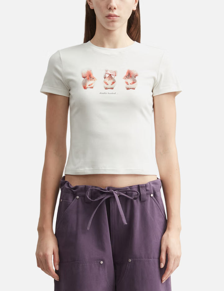 White Squirrel Printed Stretch Short Sleeve Top