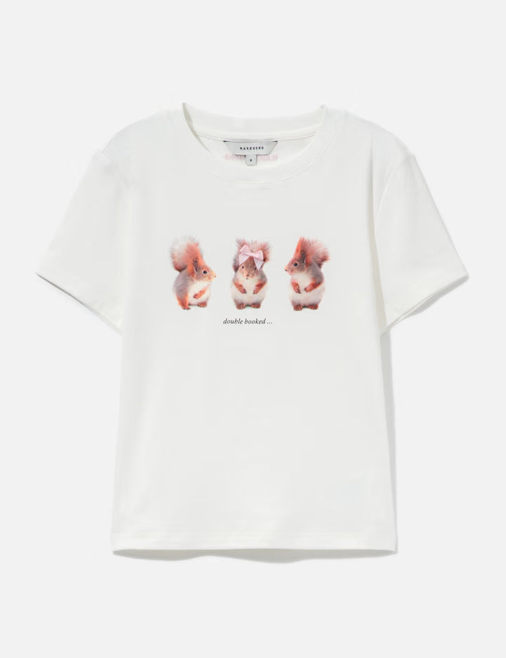 White Squirrel Printed Stretch Short Sleeve Top