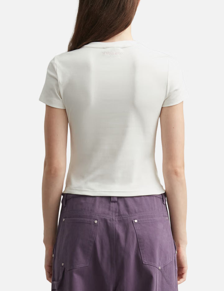 White Squirrel Printed Stretch Short Sleeve Top