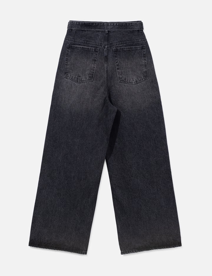 Wide-Leg Belted Denim Jeans