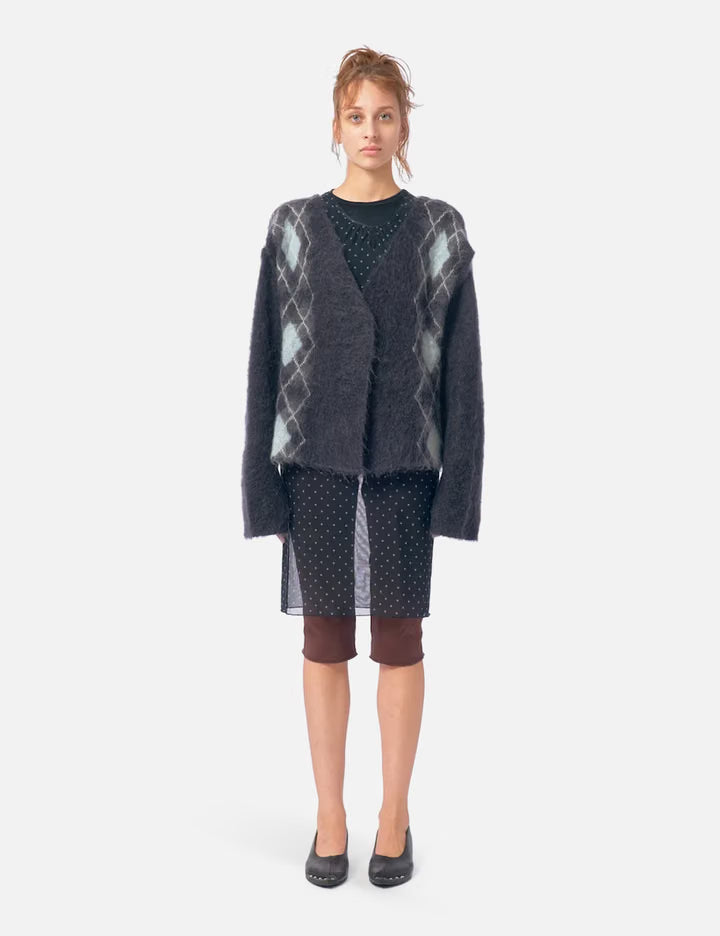 Wide Slit Argyle Line Cardigan
