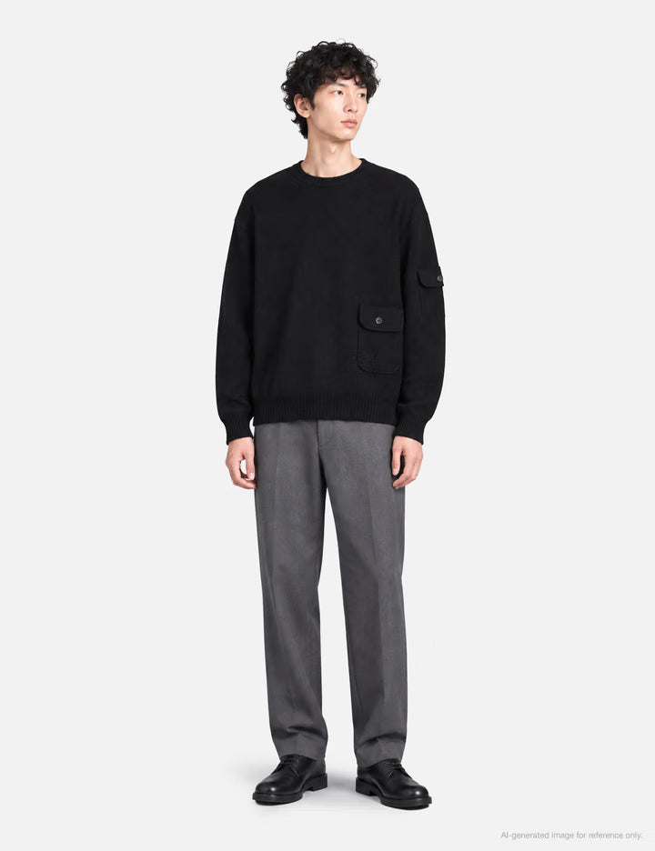 Wool Cropped Pocket Crewneck Sweater