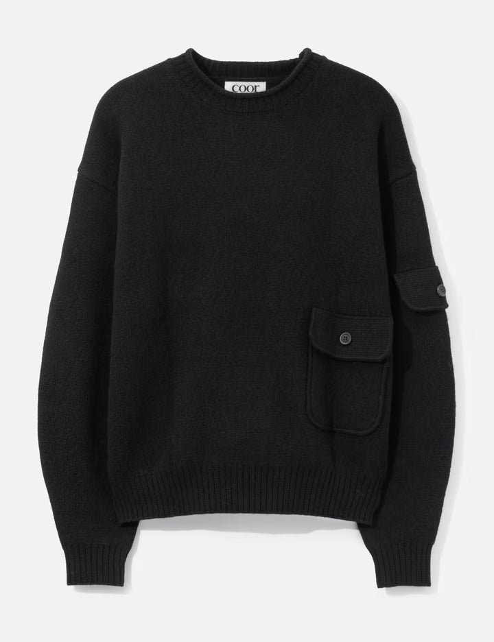 Wool Cropped Pocket Crewneck Sweater
