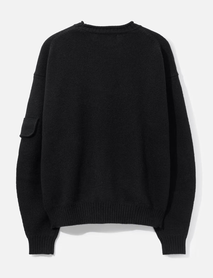 Wool Cropped Pocket Crewneck Sweater