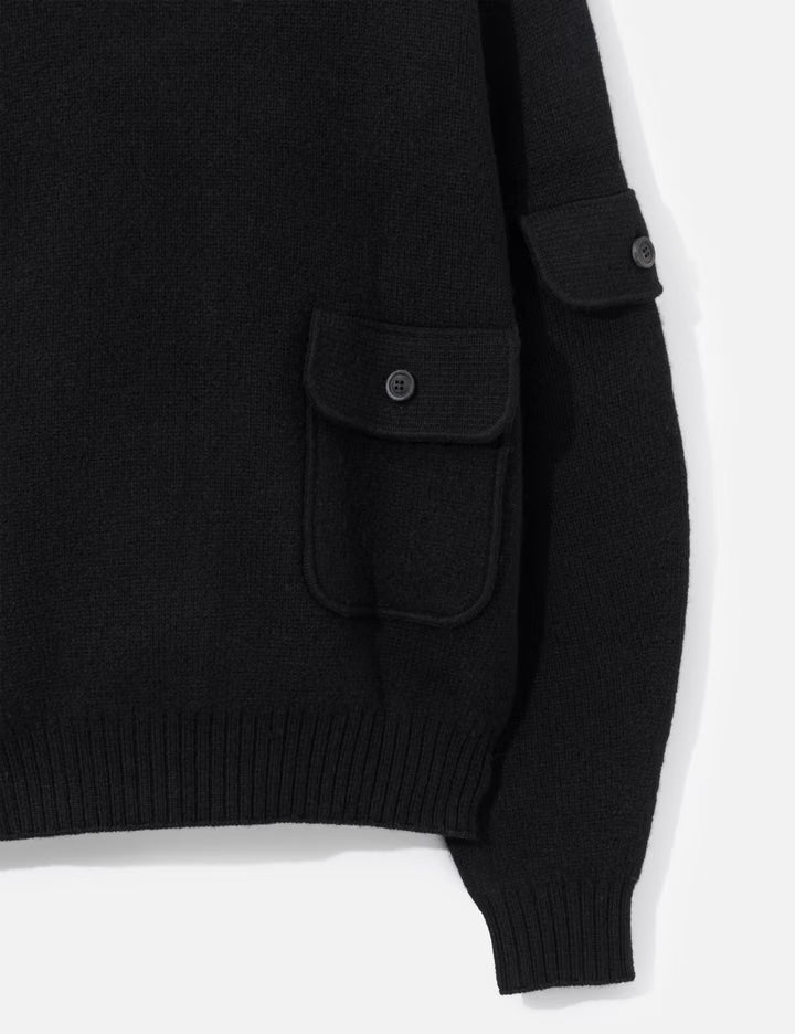 Wool Cropped Pocket Crewneck Sweater