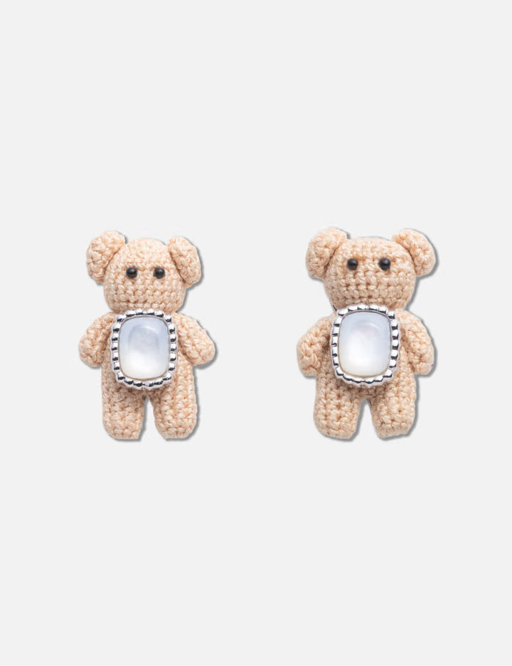Woven Mini Bear Mother Of Pearl Earrings