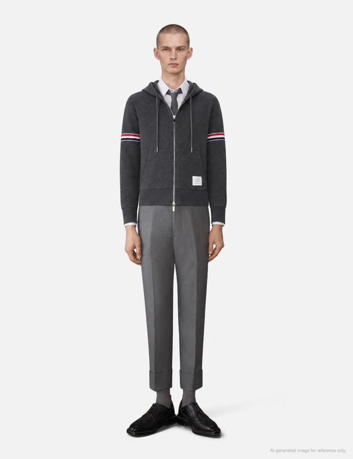 Zipper Hoodie With Striped Armbands