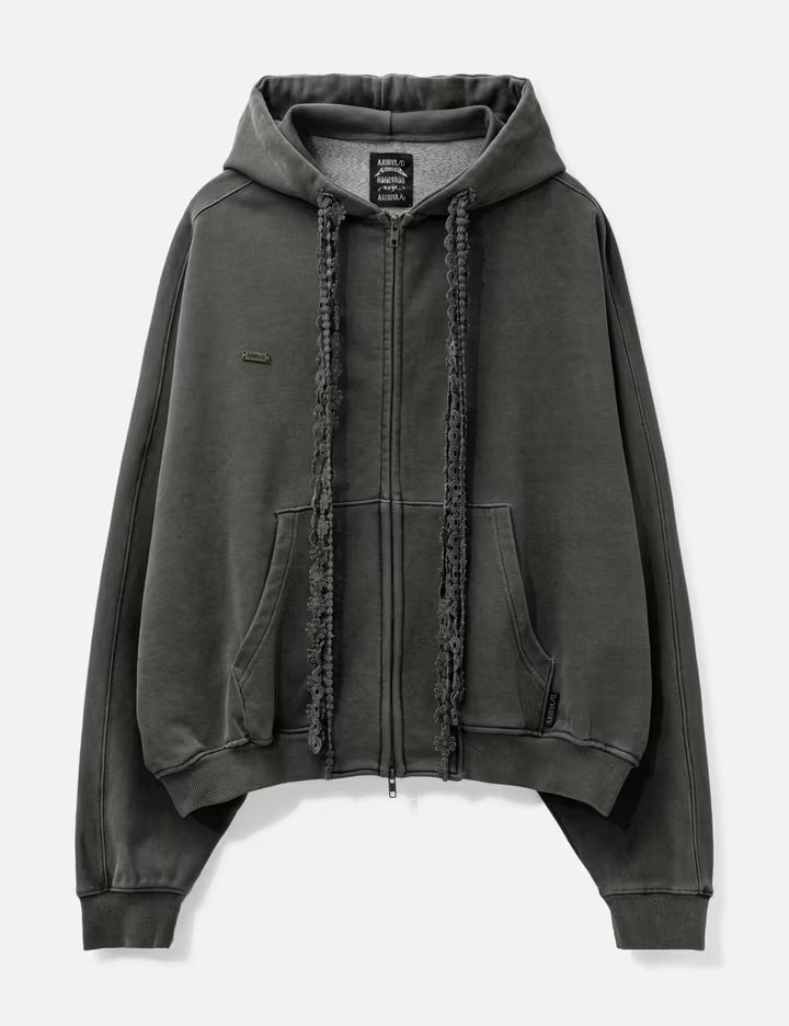 Laced Multi-Drawstring Zip-Up Hoodie