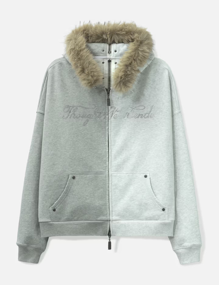 "Nyra" Two-Toned Zip-Up Hoodie With Detachable Fur Trim Hood