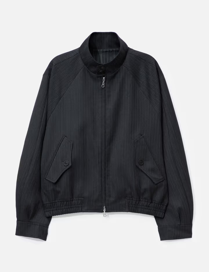 Striped Wool Blend Harrington Jacket