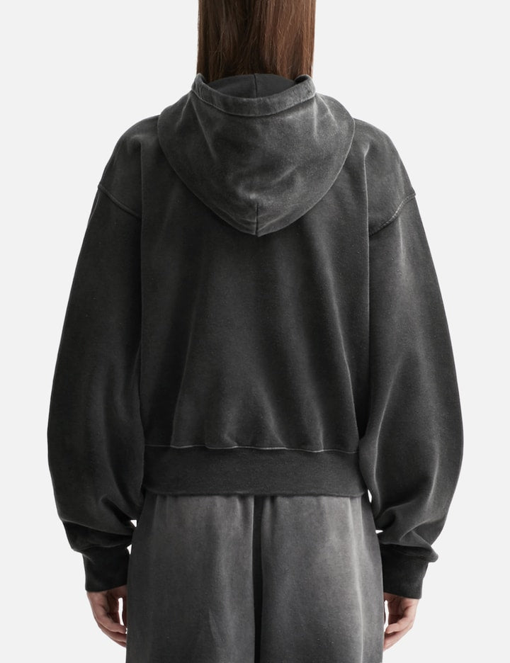 Cropped Zip-Up Hoodie with Crystal Hotfix Drawcord