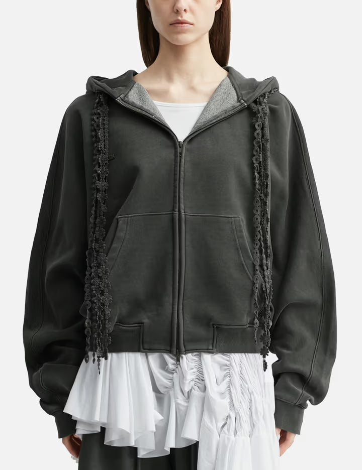 Laced Multi-Drawstring Zip-Up Hoodie
