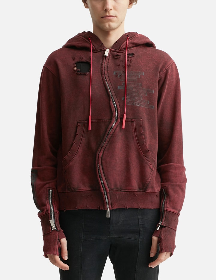 Distressed GC Curved Red Zipper Hoodie
