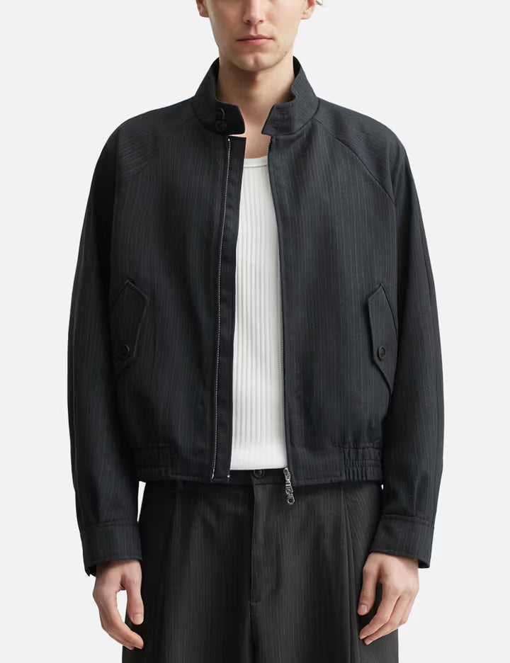 Striped Wool Blend Harrington Jacket