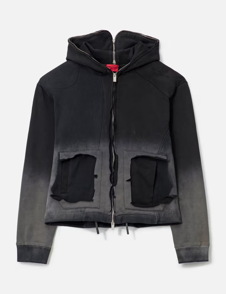 Panelled Padded Zipped Grey Hoodie