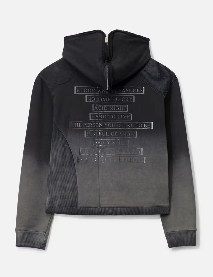 Panelled Padded Zipped Grey Hoodie