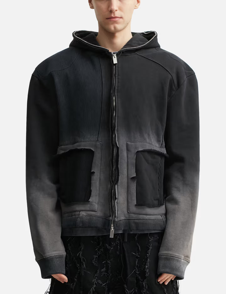 Panelled Padded Zipped Grey Hoodie