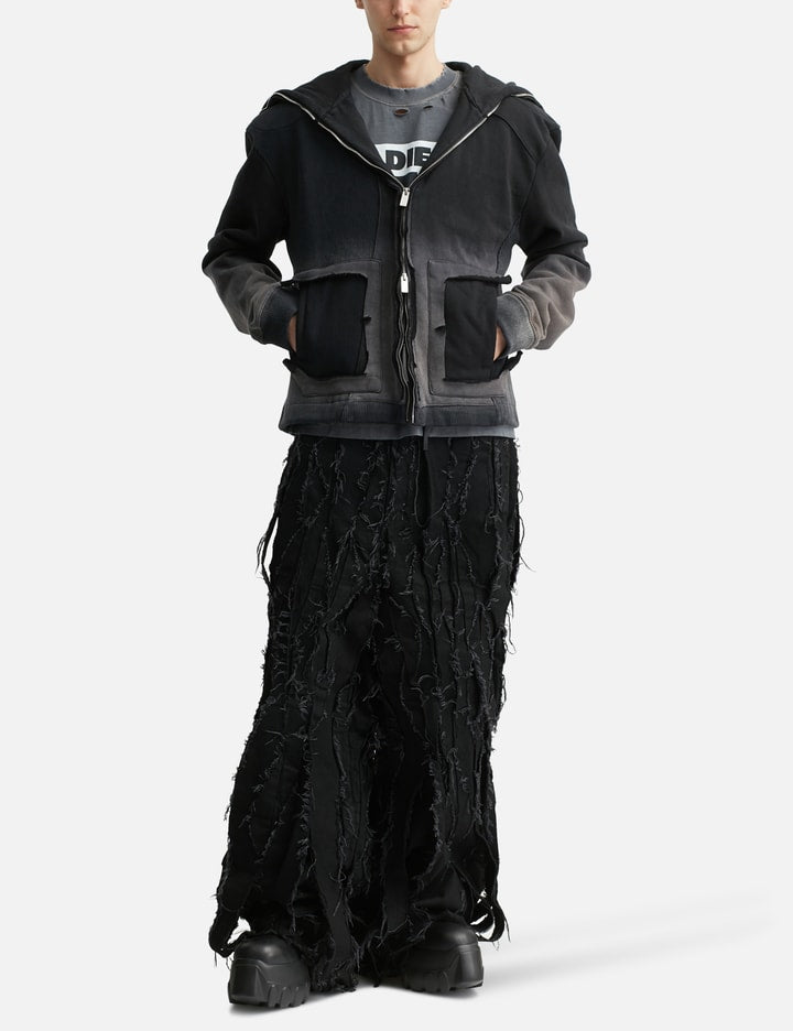 Panelled Padded Zipped Grey Hoodie