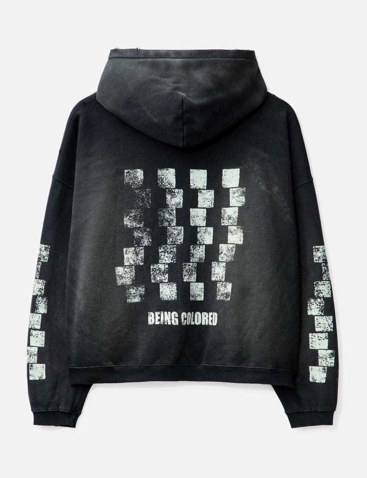 Checkerboard Vintage Printing Brush Washed Zipped Hoodie