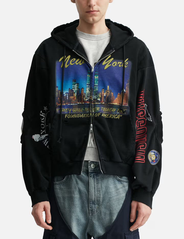 Reconstructed Sweatshirts Zip Hoodie