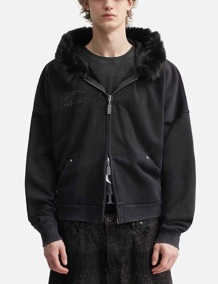 "Nyra" Zip-Up Hoodie With Detachable Fur Trim Hood