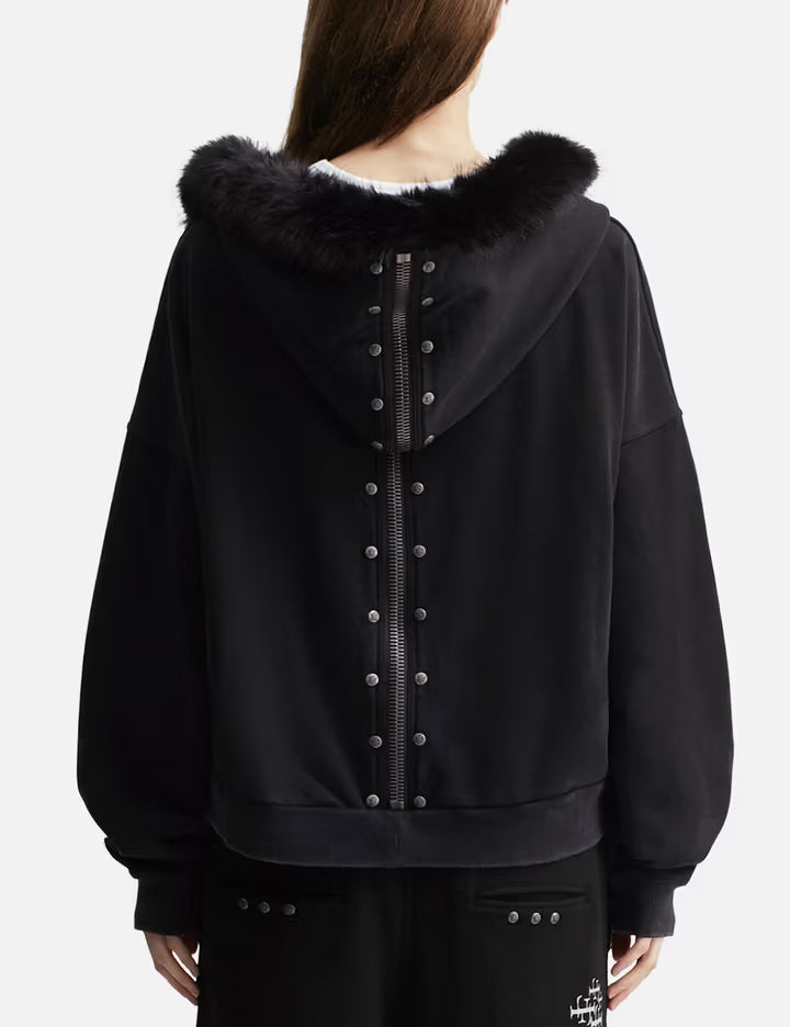 "Nyra" Zip-Up Hoodie With Detachable Fur Trim Hood