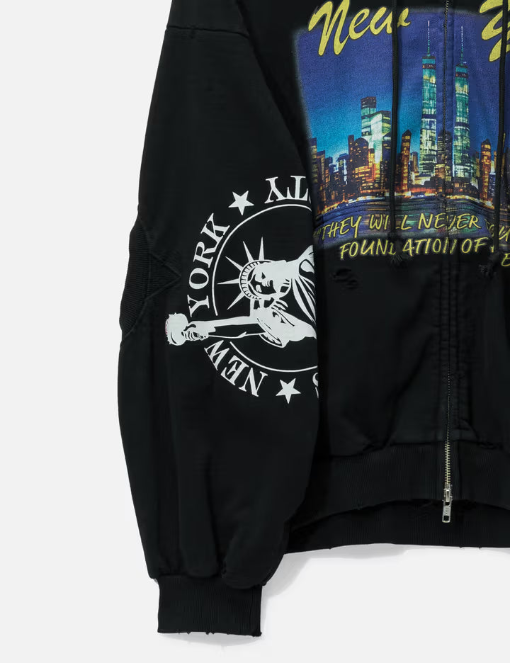 Reconstructed Sweatshirts Zip Hoodie