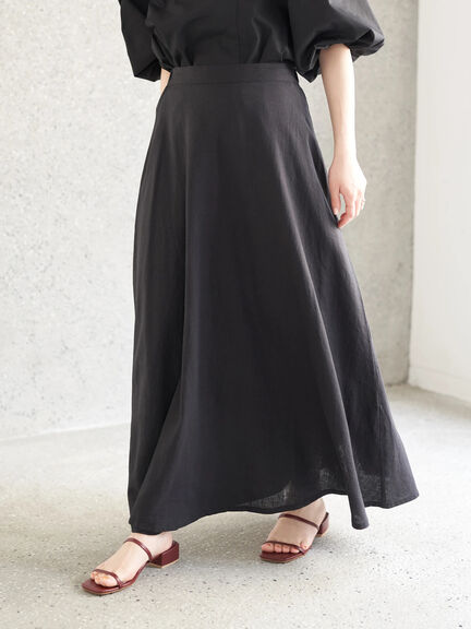 Black linen shop flare skirt