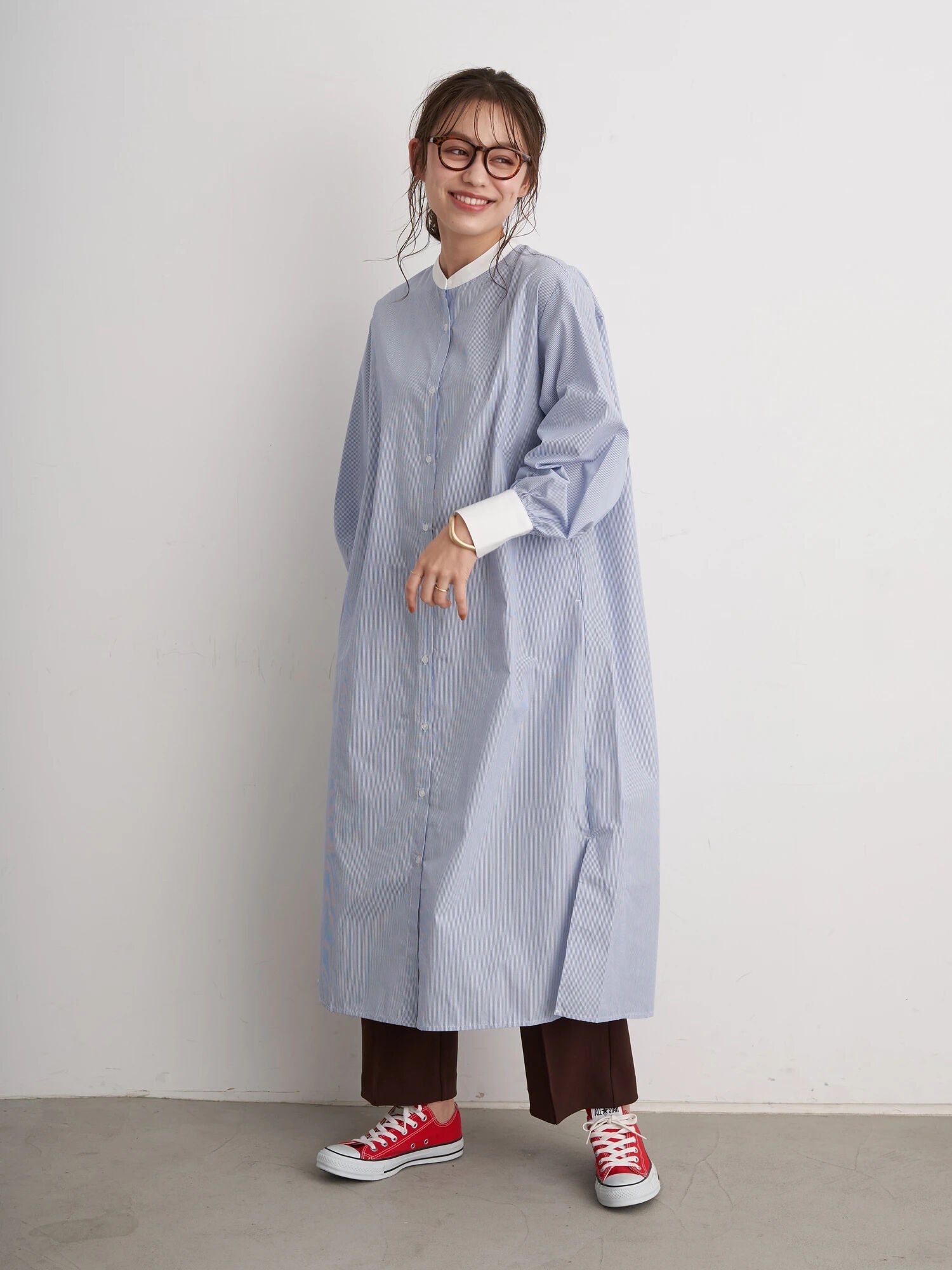 Duna Band Collar Shirt Dress