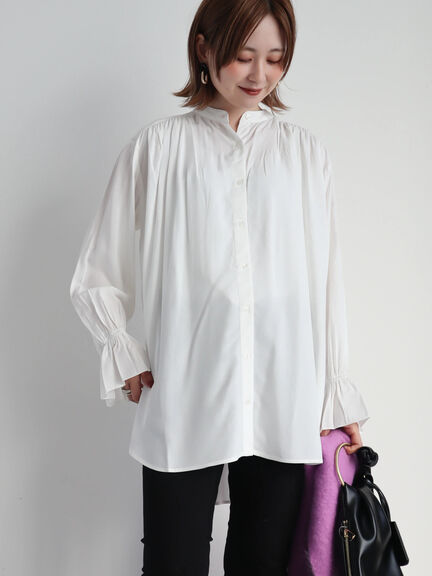 Kemeja Blouse Evy Band Collar Shirt