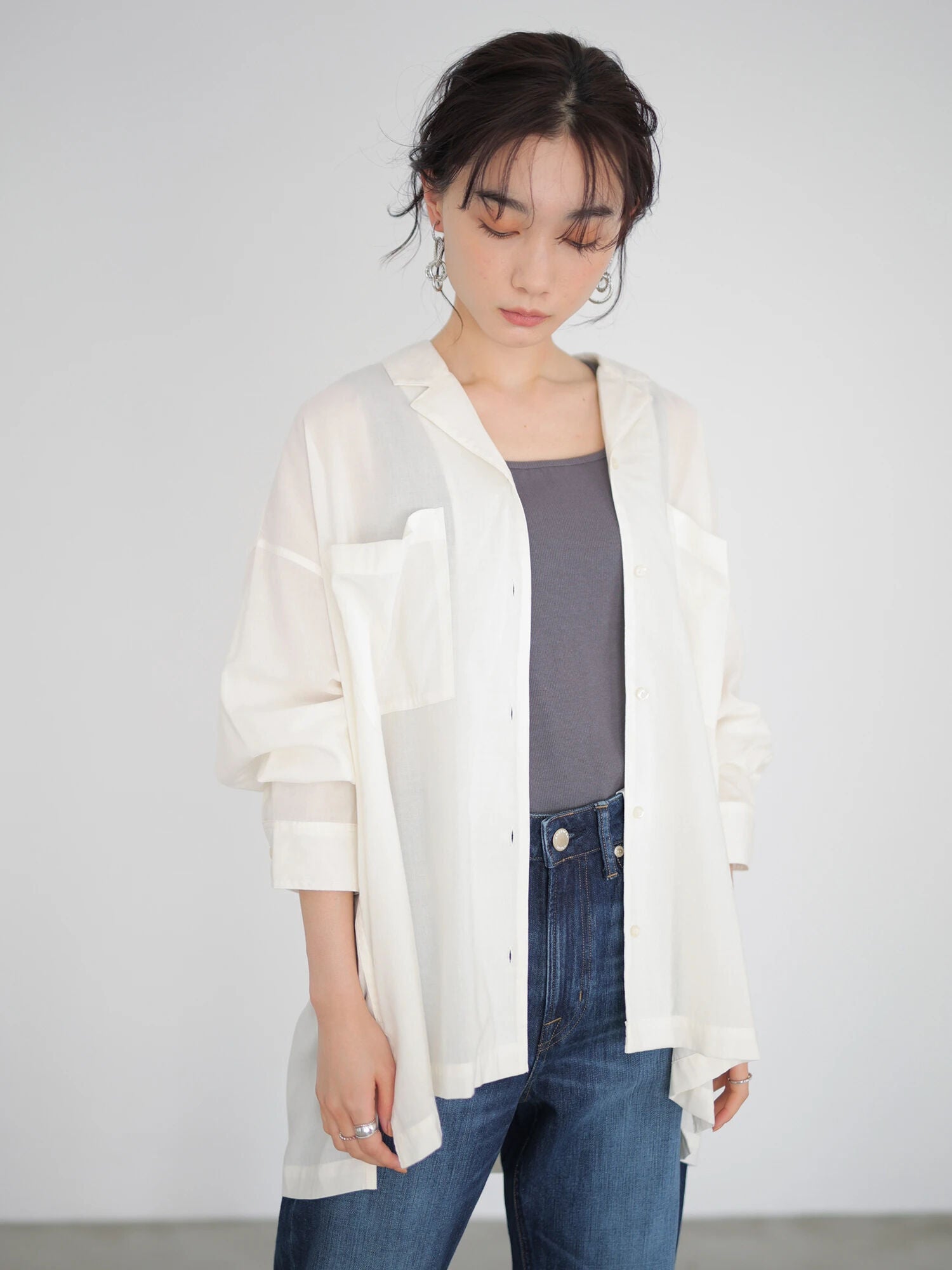 Chibi Open Collar Drape Pocket Shirt