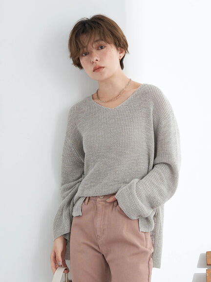 Leanore Slab V-neck Knit Pullover