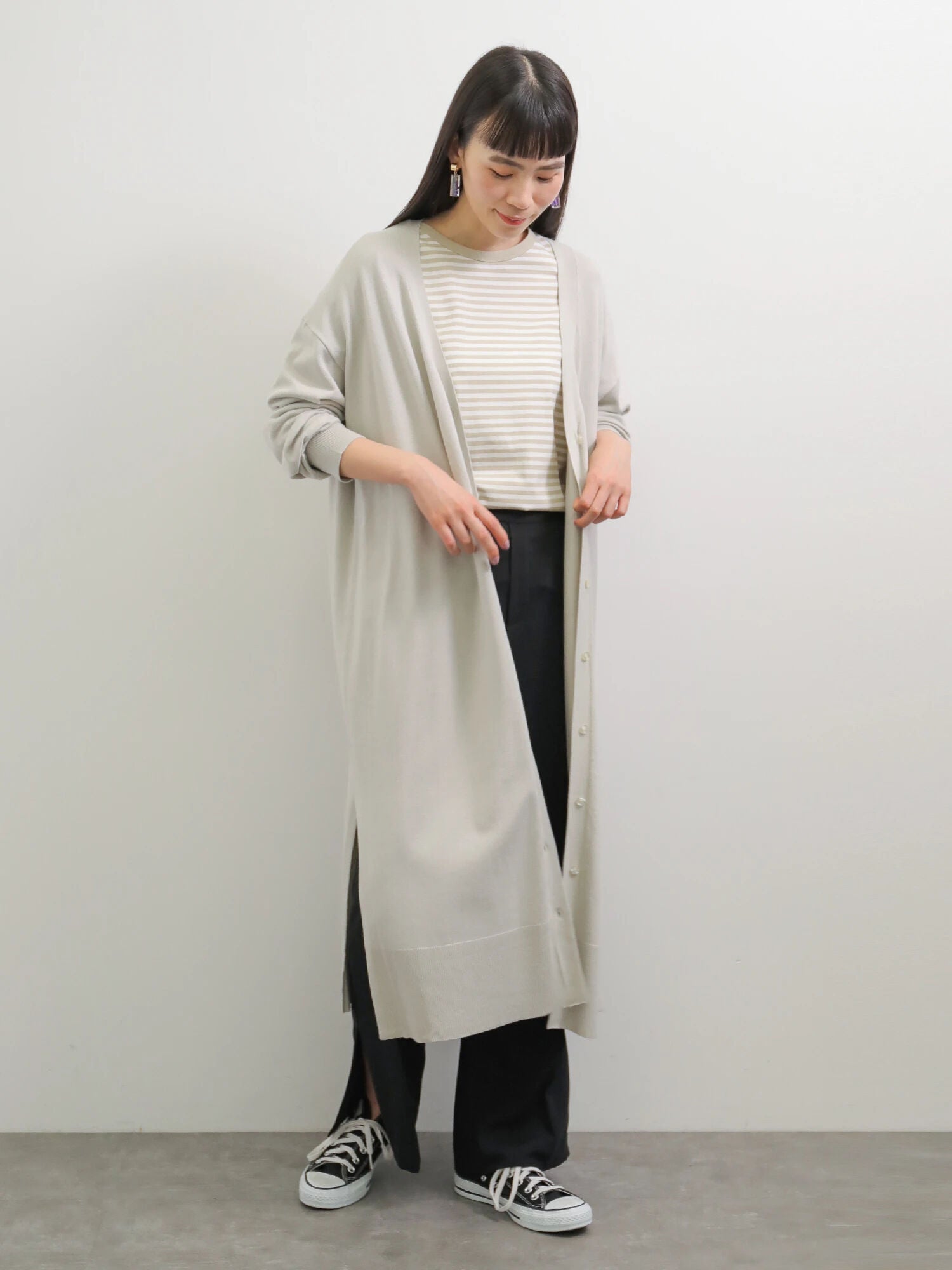 Kyoko Front Button Knit Long Cardigan