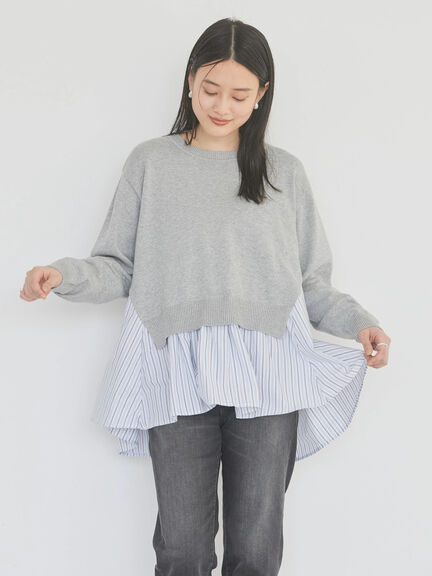 Blouse Rajut Tasaishima 2 Material Striped Knit Pullover Bobo Tokyo