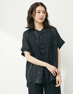 Kemeja Motif Wanita Delaco Sheer Jacquard Shirt Bobo Tokyo