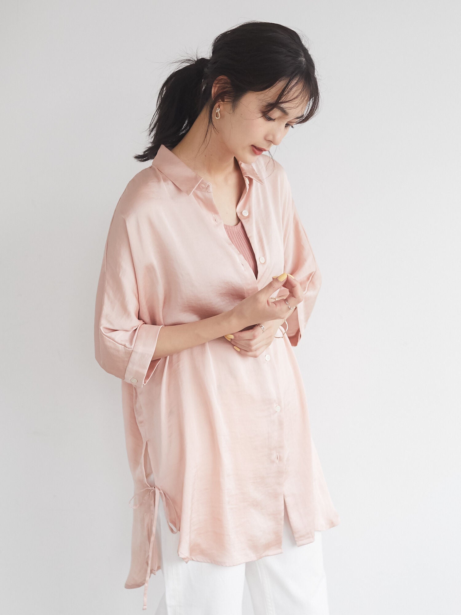 Belle Side Ribbon Long Shirt