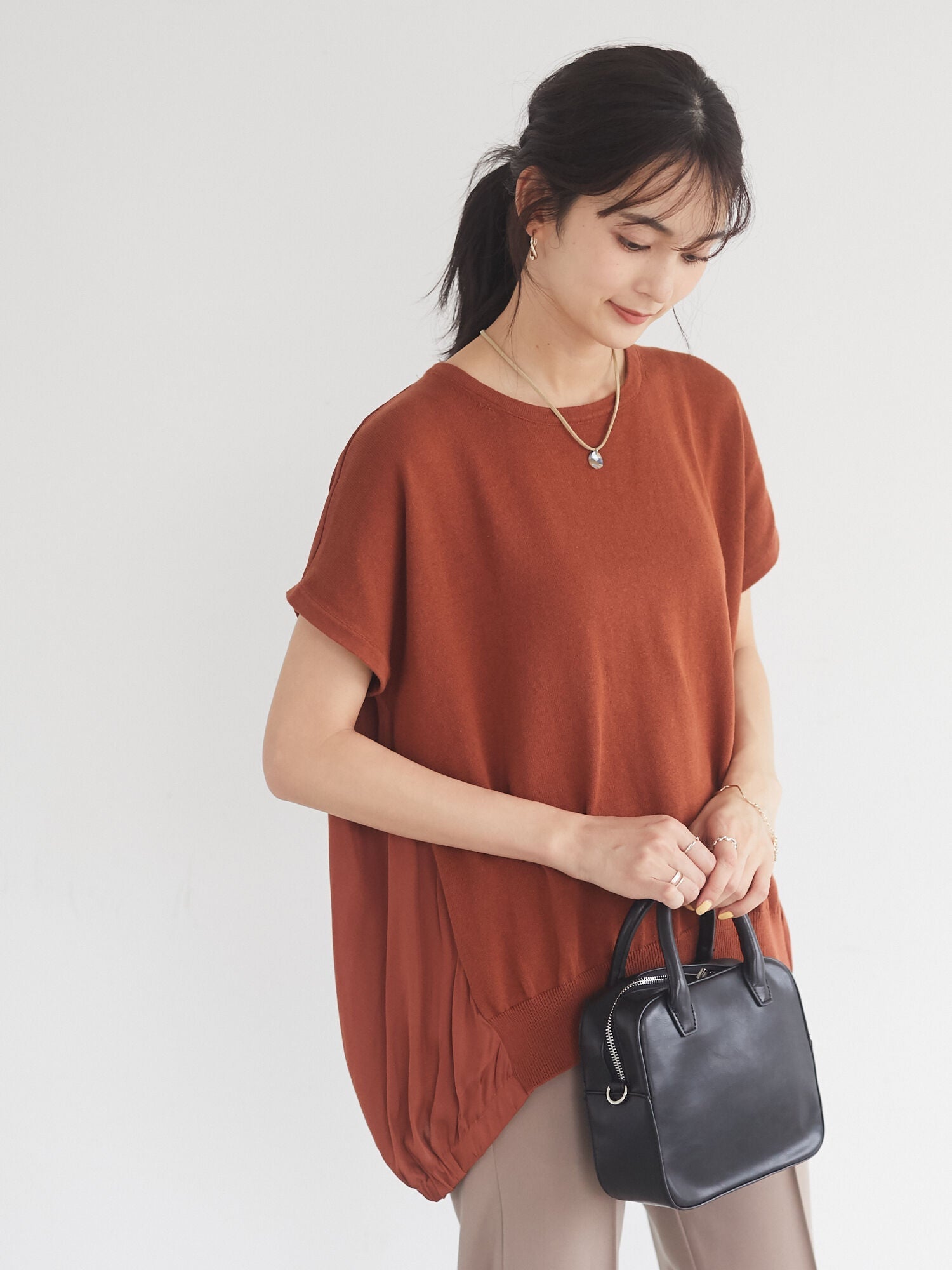 Celia Two Material Knit Blouse