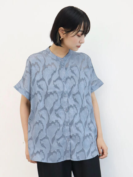 Kemeja Motif Wanita Delaco Sheer Jacquard Shirt Bobo Tokyo