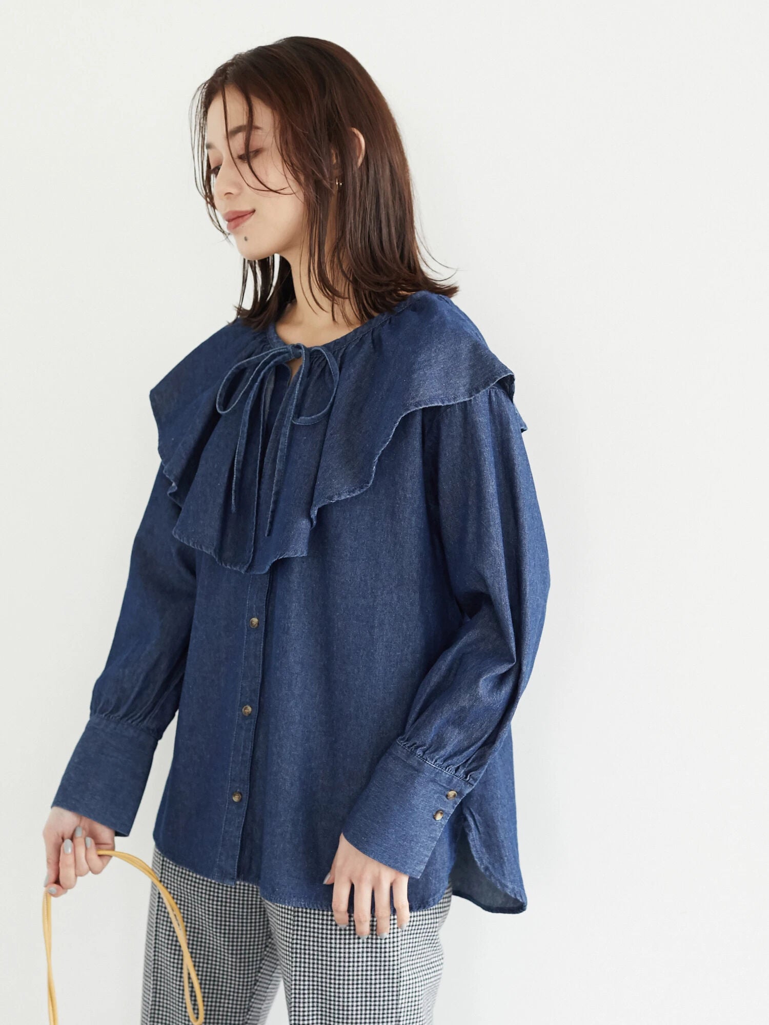 Saada Denim Ruffle Collar Blouse