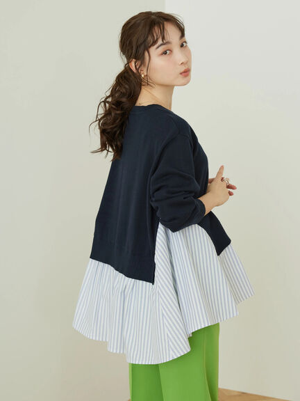 Blouse Rajut Tasaishima 2 Material Striped Knit Pullover Bobo Tokyo