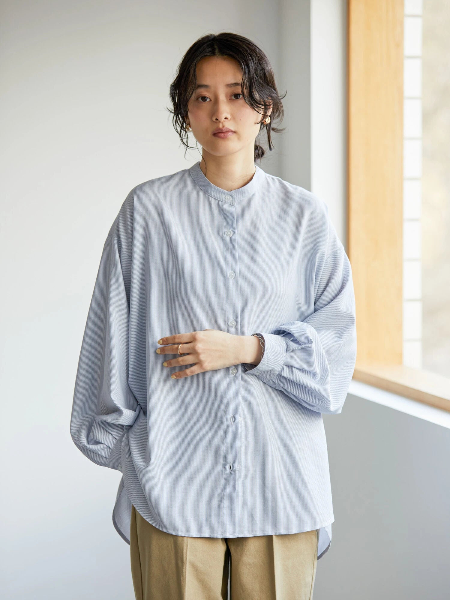 Taya Stand Collar Back Tuck Shirt