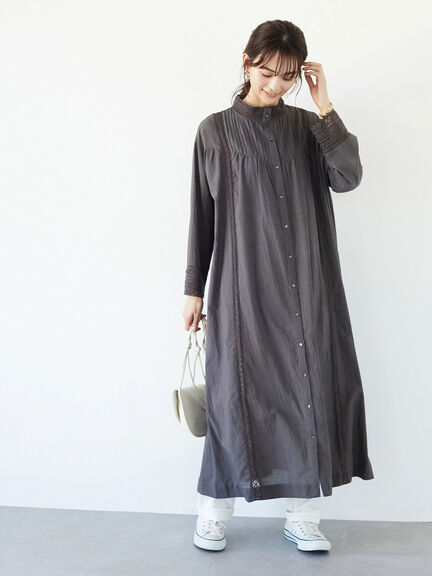 Kosumosu Pintuck Lace Shirt Dress