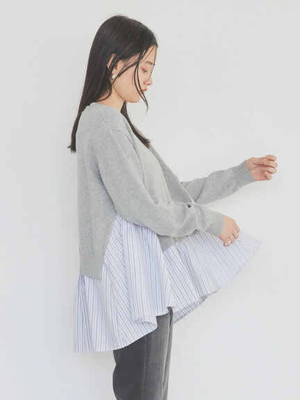 Blouse Rajut Tasaishima 2 Material Striped Knit Pullover Bobo Tokyo